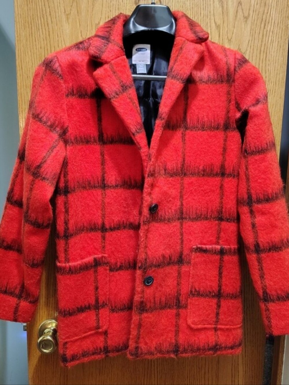 Old Navy Girls Size XL 14 Red Black Buffalo Plaid Quilted Lined Coat